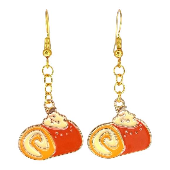 Pumpkin roll dessert dangle earrings fall holiday jewelry - Picture 1 of 4